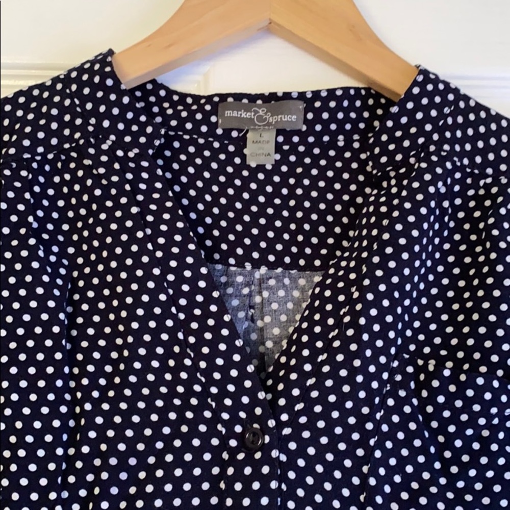 Market & Spruce navy polka dot blouse